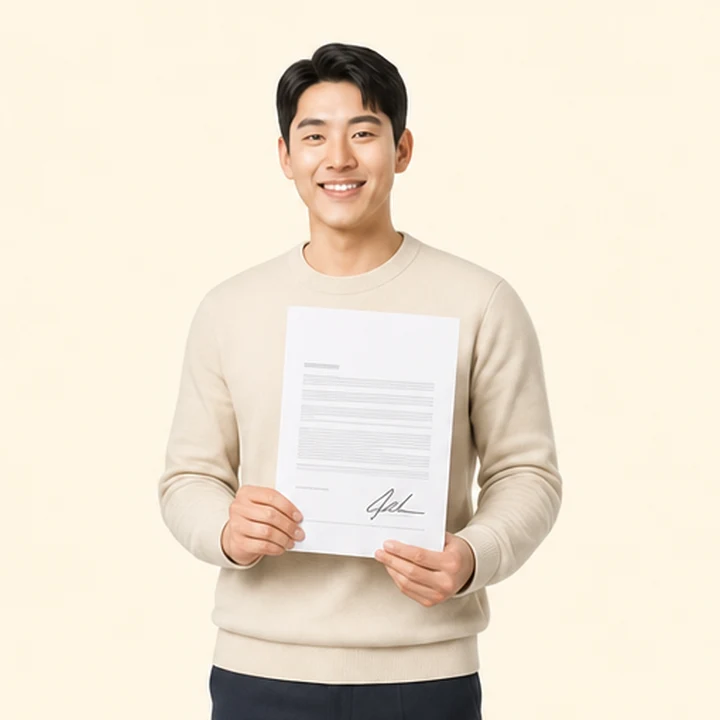 무직자 QM6 장기렌트카 서면 견적서를 들고 있는 고객